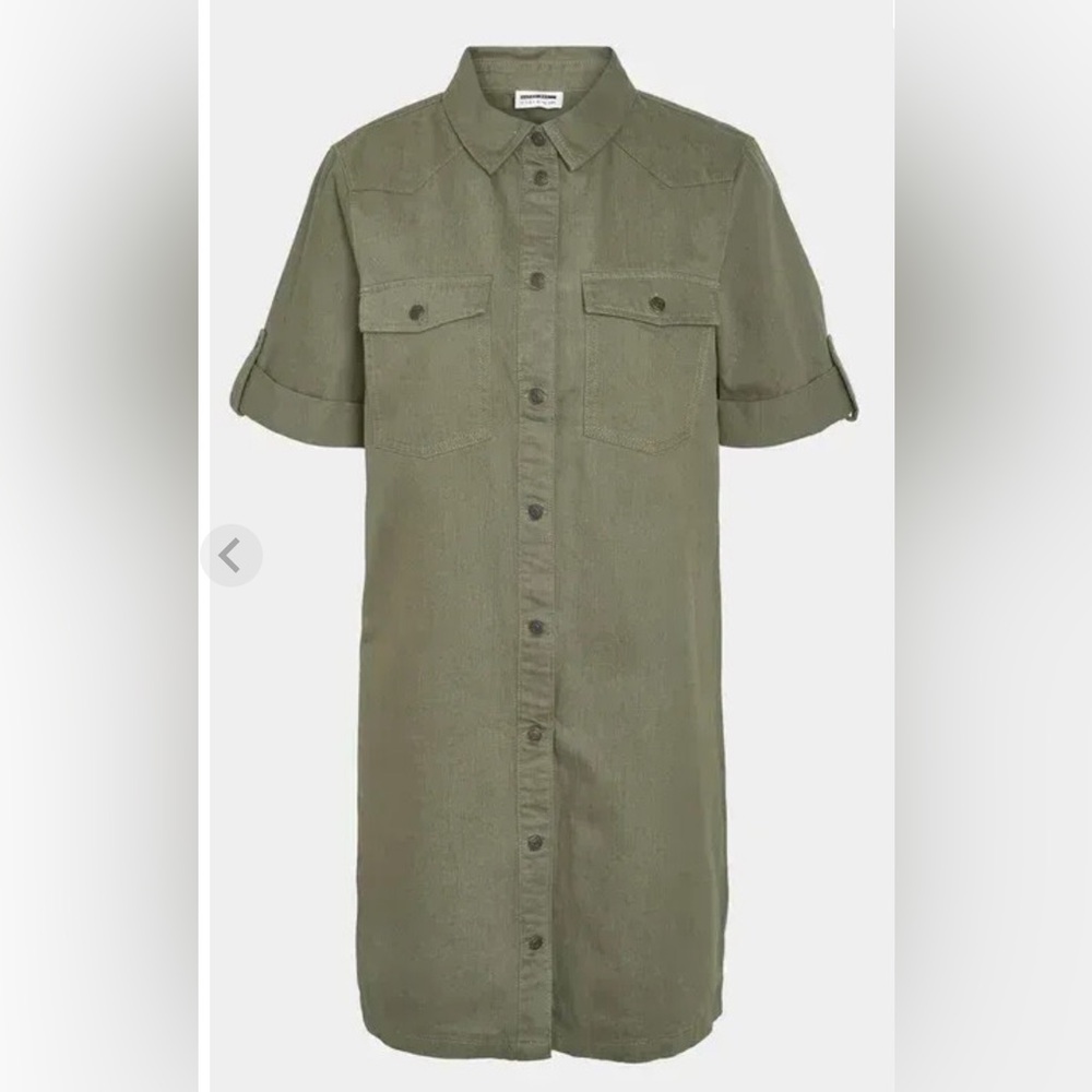 Noisy may Khaki Short Sleeve Button Down Dress